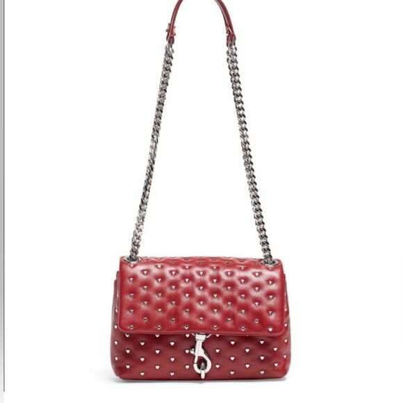 Rebecca Minkoff Heart Studded Red Quilted Leather Adjustable Crossbody Bag - Picture 2 of 13